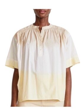 Apiece Apart Shirred Mission Top Organic Cotton Yellow Dip Dye Blouse Medium M